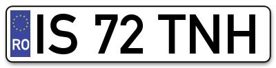 Placuta inmatriculare numar auto  IS-72-TNH, IS 72 TNH, IS72TNH