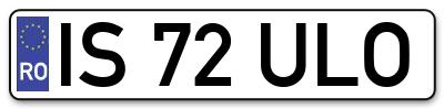 Placuta inmatriculare numar auto  IS-72-ULO, IS 72 ULO, IS72ULO