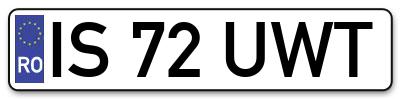 Placuta inmatriculare numar auto  IS-72-UWT, IS 72 UWT, IS72UWT