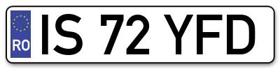 Placuta inmatriculare numar auto  IS-72-YFD, IS 72 YFD, IS72YFD