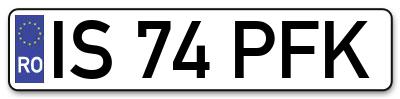 Placuta inmatriculare numar auto  IS-74-PFK, IS 74 PFK, IS74PFK