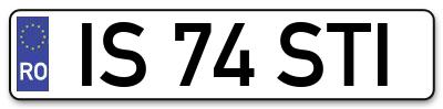 Placuta inmatriculare numar auto  IS-74-STI, IS 74 STI, IS74STI