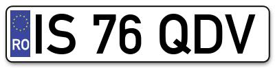 Placuta inmatriculare numar auto  IS-76-QDV, IS 76 QDV, IS76QDV