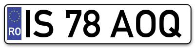 Placuta inmatriculare numar auto  IS-78-AOQ, IS 78 AOQ, IS78AOQ