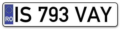 Placuta inmatriculare numar auto  IS-793-VAY, IS 793 VAY, IS793VAY