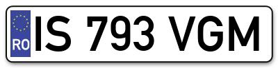 Placuta inmatriculare numar auto  IS-793-VGM, IS 793 VGM, IS793VGM