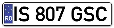 Placuta inmatriculare numar auto  IS-807-GSC, IS 807 GSC, IS807GSC