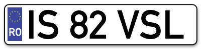 Placuta inmatriculare numar auto  IS-82-VSL, IS 82 VSL, IS82VSL