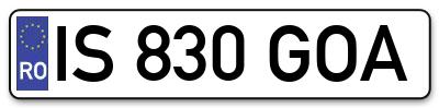 Placuta inmatriculare numar auto  IS-830-GOA, IS 830 GOA, IS830GOA