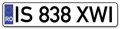 Placuta inmatriculare numar auto  IS-838-XWI, IS 838 XWI, IS838XWI