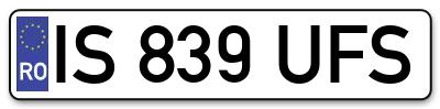 Placuta inmatriculare numar auto  IS-839-UFS, IS 839 UFS, IS839UFS