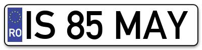 Placuta inmatriculare numar auto  IS-85-MAY, IS 85 MAY, IS85MAY