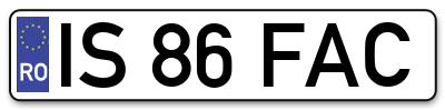 Placuta inmatriculare numar auto  IS-86-FAC, IS 86 FAC, IS86FAC