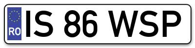 Placuta inmatriculare numar auto  IS-86-WSP, IS 86 WSP, IS86WSP