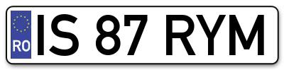 Placuta inmatriculare numar auto  IS-87-RYM, IS 87 RYM, IS87RYM