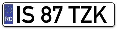 Placuta inmatriculare numar auto  IS-87-TZK, IS 87 TZK, IS87TZK