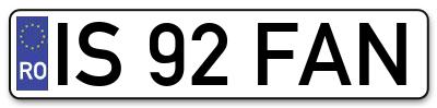Placuta inmatriculare numar auto  IS-92-FAN, IS 92 FAN, IS92FAN