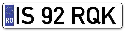 Placuta inmatriculare numar auto  IS-92-RQK, IS 92 RQK, IS92RQK