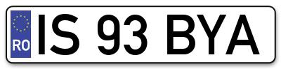 Placuta inmatriculare numar auto  IS-93-BYA, IS 93 BYA, IS93BYA