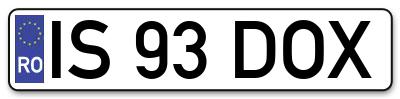Placuta inmatriculare numar auto  IS-93-DOX, IS 93 DOX, IS93DOX