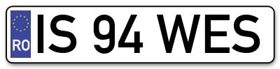 Placuta inmatriculare numar auto  IS-94-WES, IS 94 WES, IS94WES