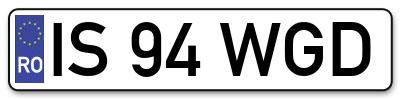 Placuta inmatriculare numar auto  IS-94-WGD, IS 94 WGD, IS94WGD