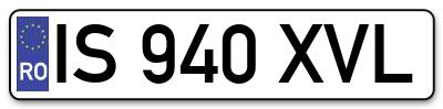Placuta inmatriculare numar auto  IS-940-XVL, IS 940 XVL, IS940XVL