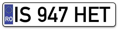 Placuta inmatriculare numar auto  IS-947-HET, IS 947 HET, IS947HET