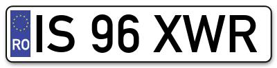 Placuta inmatriculare numar auto  IS-96-XWR, IS 96 XWR, IS96XWR