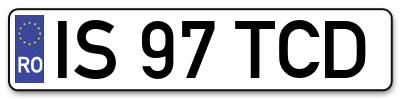 Placuta inmatriculare numar auto  IS-97-TCD, IS 97 TCD, IS97TCD
