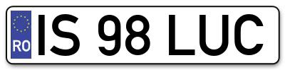 Placuta inmatriculare numar auto  IS-98-LUC, IS 98 LUC, IS98LUC