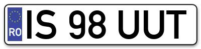 Placuta inmatriculare numar auto  IS-98-UUT, IS 98 UUT, IS98UUT