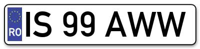 Placuta inmatriculare numar auto  IS-99-AWW, IS 99 AWW, IS99AWW