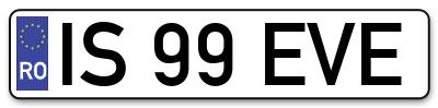 Placuta inmatriculare numar auto  IS-99-EVE, IS 99 EVE, IS99EVE