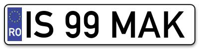 Placuta inmatriculare numar auto  IS-99-MAK, IS 99 MAK, IS99MAK