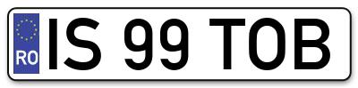 Placuta inmatriculare numar auto  IS-99-TOB, IS 99 TOB, IS99TOB