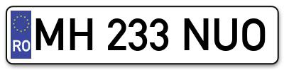 Placuta inmatriculare numar auto  MH-233-NUO, MH 233 NUO, MH233NUO