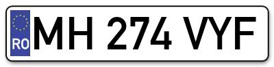 Placuta inmatriculare numar auto  MH-274-VYF, MH 274 VYF, MH274VYF