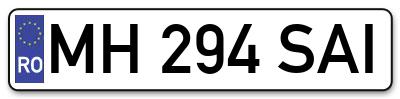Placuta inmatriculare numar auto  MH-294-SAI, MH 294 SAI, MH294SAI