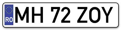 Placuta inmatriculare numar auto  MH-72-ZOY, MH 72 ZOY, MH72ZOY