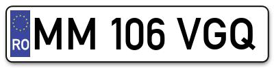 Placuta inmatriculare numar auto  MM-106-VGQ, MM 106 VGQ, MM106VGQ