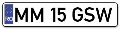 Placuta inmatriculare numar auto  MM-15-GSW, MM 15 GSW, MM15GSW