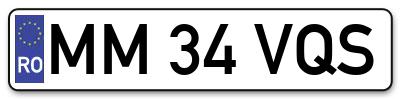 Placuta inmatriculare numar auto  MM-34-VQS, MM 34 VQS, MM34VQS