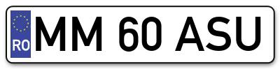 Placuta inmatriculare numar auto  MM-60-ASU, MM 60 ASU, MM60ASU