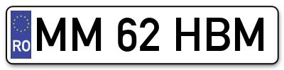 Placuta inmatriculare numar auto  MM-62-HBM, MM 62 HBM, MM62HBM