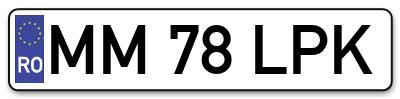Placuta inmatriculare numar auto  MM-78-LPK, MM 78 LPK, MM78LPK