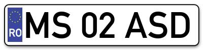 Placuta inmatriculare numar auto  MS-02-ASD, MS 02 ASD, MS02ASD