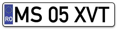 Placuta inmatriculare numar auto  MS-05-XVT, MS 05 XVT, MS05XVT