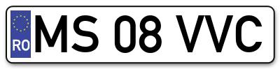 Placuta inmatriculare numar auto  MS-08-VVC, MS 08 VVC, MS08VVC