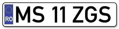 Placuta inmatriculare numar auto  MS-11-ZGS, MS 11 ZGS, MS11ZGS